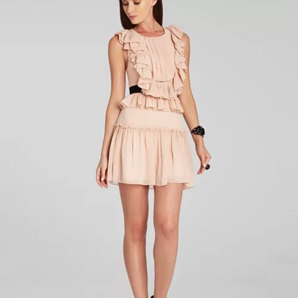 BCBGMaxAzria SZ6 Britt Bare Pink Flowy Dress Cut Outs Fairy Coquette Party - Picture 2 of 14